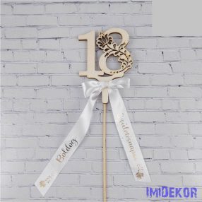   Díszes szám pálcán születésnapi szalaggal kb 9x37cm - 18