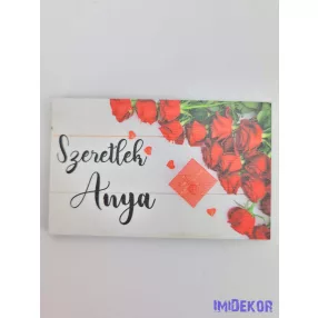 Szeretlek anya vörös rózsás tábla 5x8cm - téglalap