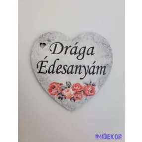   Drága édesanyám márvány virágos tábla 7x7,5 cm - szív