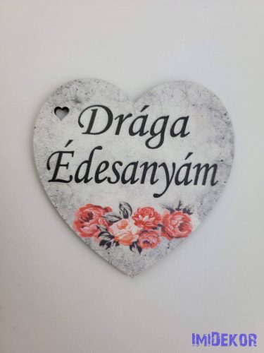 Drága édesanyám márvány virágos tábla 7x7,5 cm - szív