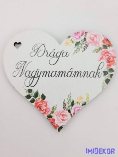 Drága nagymamámnak virágos tábla 7x7,7cm - szív