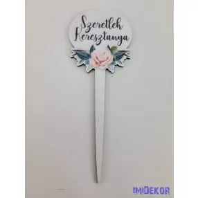   Szeretlek keresztanya napjára díszes tábla 15x5cm - beszúró