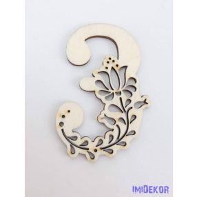 Díszes natúr lézervágott fa szám 6,5x5cm - 3