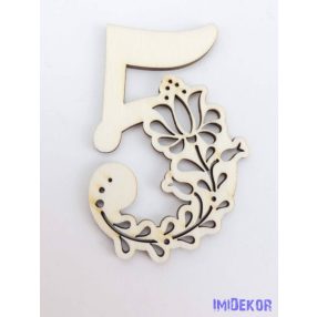 Díszes natúr lézervágott fa szám 6,5x5cm - 5