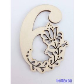 Díszes natúr lézervágott fa szám 6,5x5cm - 6