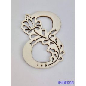 Díszes natúr lézervágott fa szám 6,5x5cm - 8