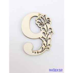 Díszes natúr lézervágott fa szám 6,5x5cm - 9