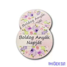   Boldog anyák napját kör 5cm - Púder háttér+virág minta