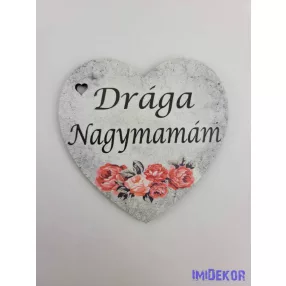 Drága nagymamám márvány virágos tábla 7x7,5 cm - szív