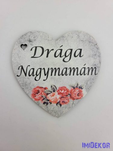 Drága nagymamám márvány virágos tábla 7x7,5 cm - szív