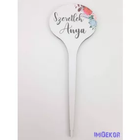 Szeretlek anya virágmintás tábla 15x5cm - beszúró