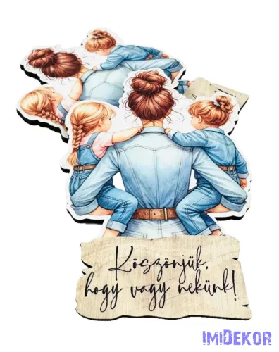 Vörös hajú édesanya 2 lányával 9x6,5cm - 2db/csomag