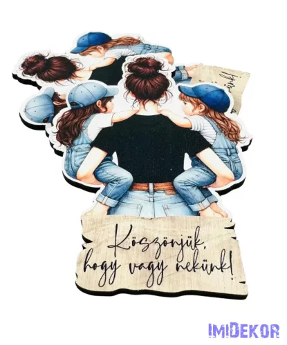 Barna hajú édesanya 2 lányával 9x6,5cm - 2db/csomag