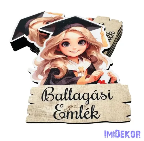 Ballagási fa tábla 5db/csomag - Ballagó emlék szőke lány 9x7,5cm