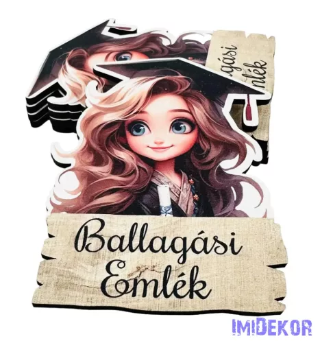 Ballagási fa tábla 5db/csomag - Ballagó emlék barna lány 9,5x7,5cm