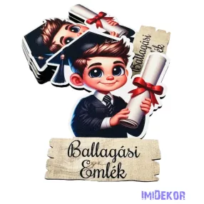   Ballagási fa tábla 5db/csomag - Ballagó emlék barna fiú 9,6x7,4cm