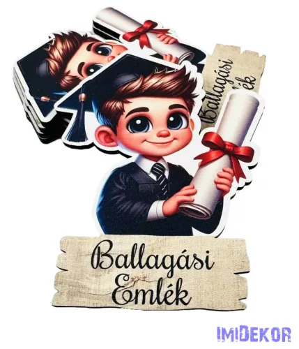 Ballagási fa tábla 5db/csomag - Ballagó emlék barna fiú 9,6x7,4cm