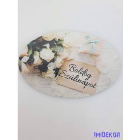 Szülinapos tábla rózsa mintával 5,5x8,5cm - ovális