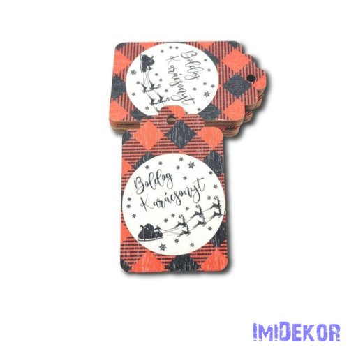 Ajándékcímke 5db/csomag 6,5x4cm - Piros-Fekete Szánt húzó szarvasok