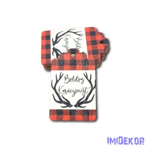 Ajándékcímke 5db/csomag 6,5x4cm - Piros-Fekete Szarvasagancs