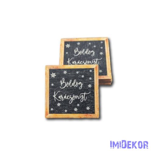 Karácsonyi négyzet 5db/csomag 5x5cm - Fekete hópihés Boldog Karácsonyt