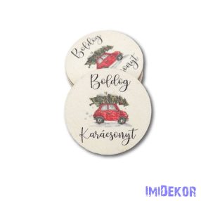 Kerek karácsonyi 5cm 5db/csomag - Piros autó
