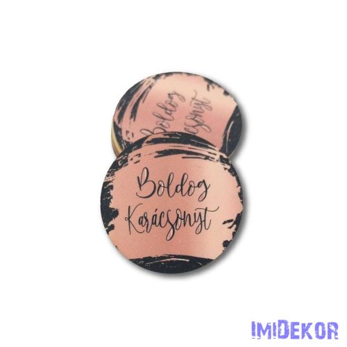 Kerek karácsonyi 5cm 5db/csomag - Boldog Karácsonyt Rosegold-fekete