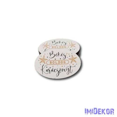Kis ovális 5db/csomag 4x6cm - Békés Boldog Karácsonyt fehér
