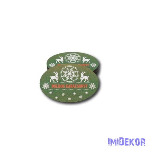 Kis ovális 5db/csomag 4x6cm - Boldog Karácsonyt zöld-piros