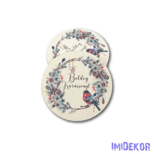 Kerek karácsonyi 7cm 5db/csomag - Boldog karácsonyt madaras