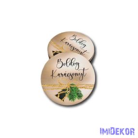   Kerek karácsonyi 7cm 5db/csomag - Boldog Karácsonyt rosegold, zöld dísszel