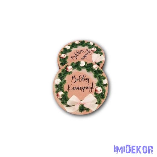Kerek karácsonyi 7cm 5db/csomag - Boldog karácsonyt rosegold díszes