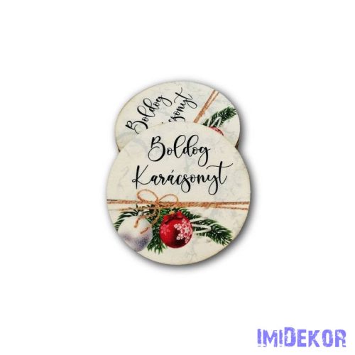 Kerek karácsonyi 7cm 5db/csomag - Boldog Karácsonyt fehér márvány
