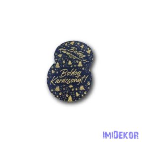   Kerek karácsonyi 7cm 5db/csomag - Boldog Karácsonyt arany-fekete