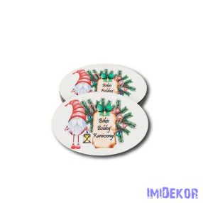   Nagy ovális 5db/csomag 5,5x8,5cm - Békés Boldog Karácsonyt Manó