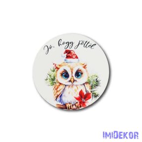 Kerek karácsonyi 13cm - Mikulás sapis bagoly