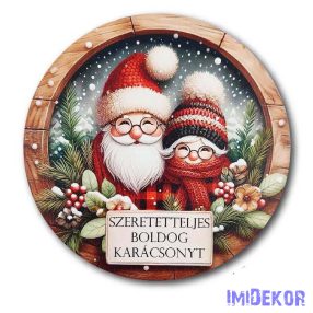   Karácsonyi kör tábla 13cm - Cuki pár - Szeretetteljes boldog Karácsonyt
