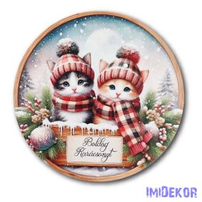 Karácsonyi kör tábla 13cm - Cicás - Boldog Karácsonyt