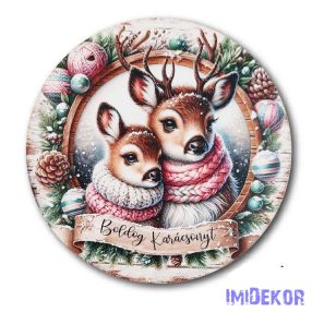   Karácsonyi kör tábla 13cm - Szarvaspár - Boldog Karácsonyt