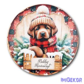 Karácsonyi kör tábla 20cm - Kutyusos - Boldog Karácsonyt