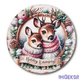  Karácsonyi kör tábla 20cm - Szarvaspár - Boldog Karácsonyt