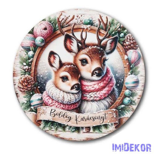 Karácsonyi kör tábla 20cm - Szarvaspár - Boldog Karácsonyt