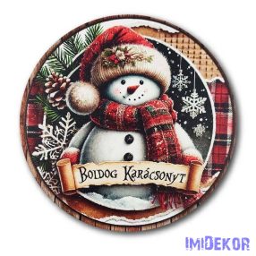 Karácsonyi kör tábla 20cm - Hóember - Boldog Karácsonyt