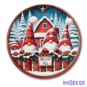 Karácsonyi kör tábla 20cm - Manók+Autó - Hello Tél
