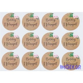   Boldog nőnapot matrica 24db/A4 lap - Fahatású fekete felirattal