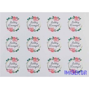 Boldog névnapot matrica 24db/A4 lap - Virágkoszorús