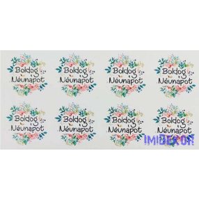 Boldog névnapot matrica 24db/A4 lap - Zöld virágos