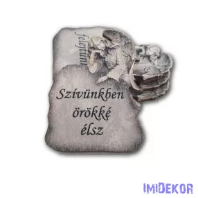   Kőtáblán könyöklő angyal 8x6cm - Szívünkben örökké élsz