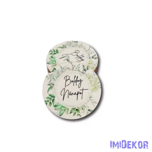 Boldog nőnapot 5x5cm kör fa 5db/csomag - Zöld virágos 
