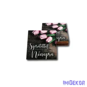   Négyzet alakú fa 5x5cm 5db/csomag - Nőnap alkalmából rózsaszín tulipános